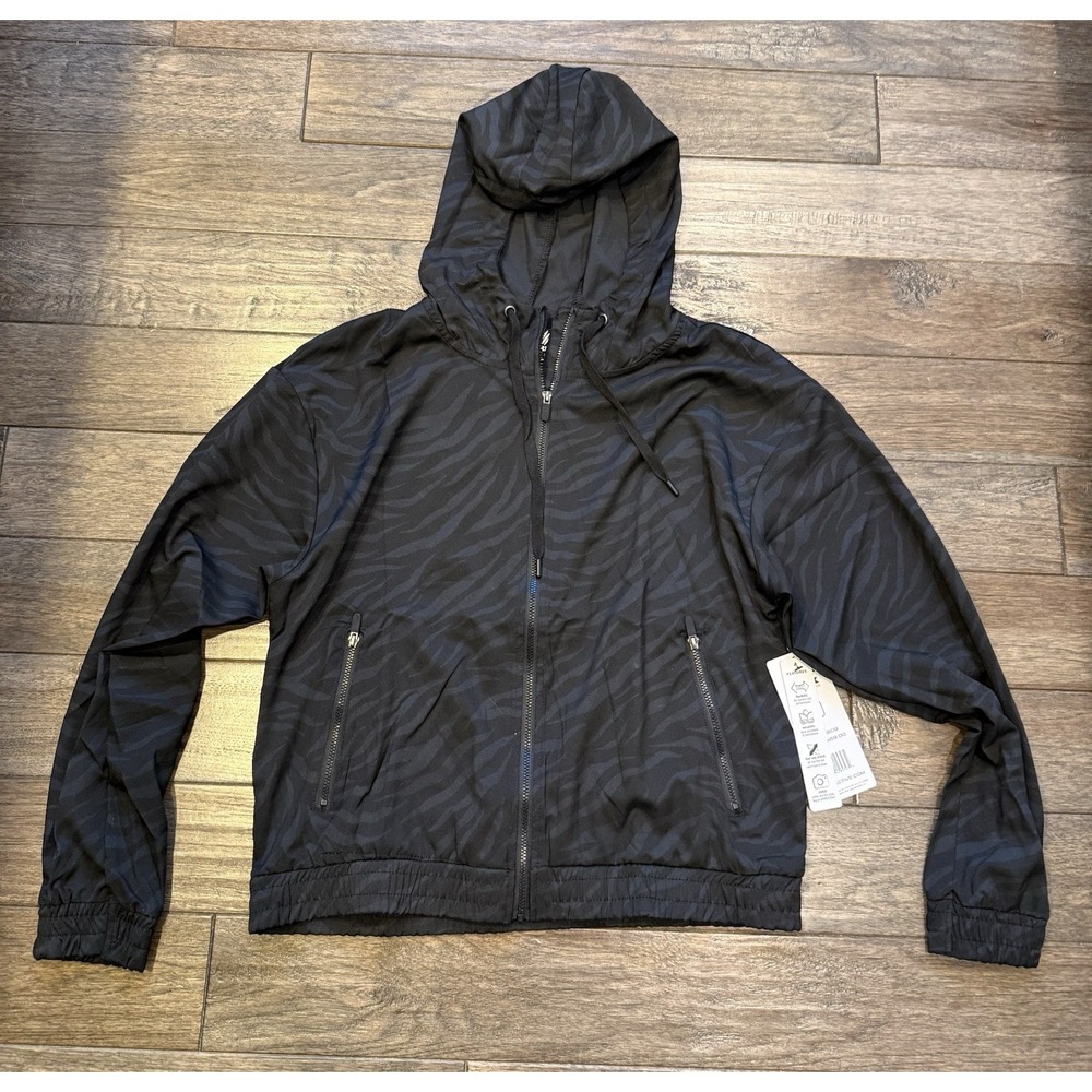 RBX Active Jacket Women Small Black Zebra Print Full Zip Hooded Workout CR8109
